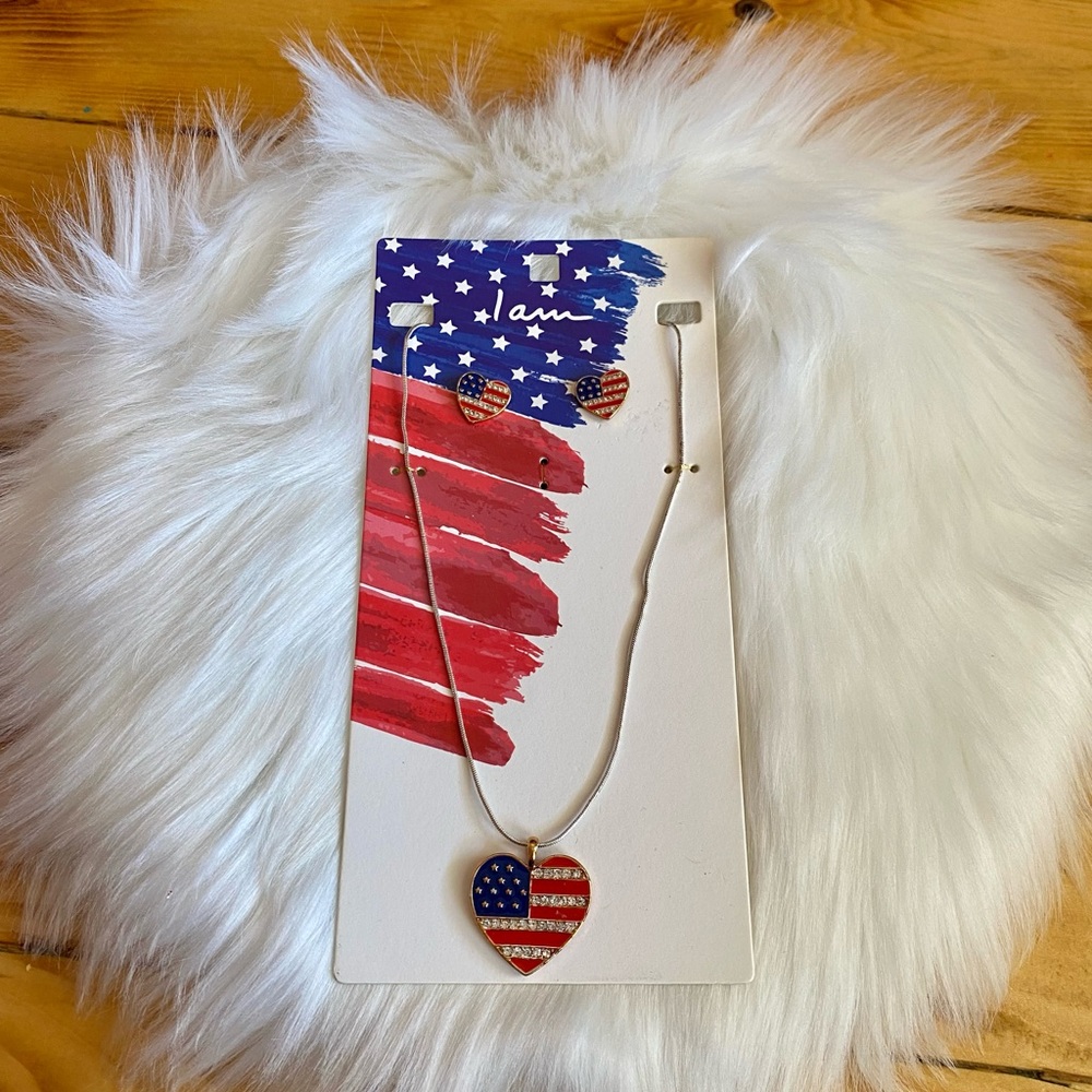 🇺🇸I Am Jewelry Flag of the USA Heart Pendant Necklace